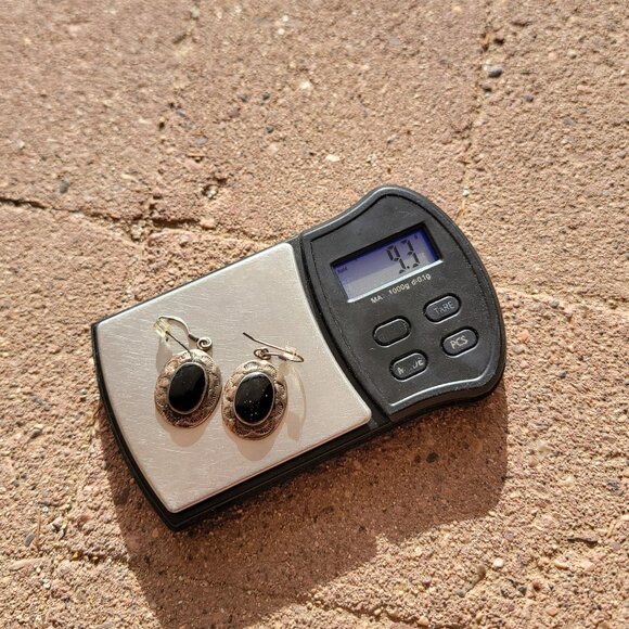 Vintage Native American handmade 925 sterling silver stampwork onyx earrings - Picture 16 of 16